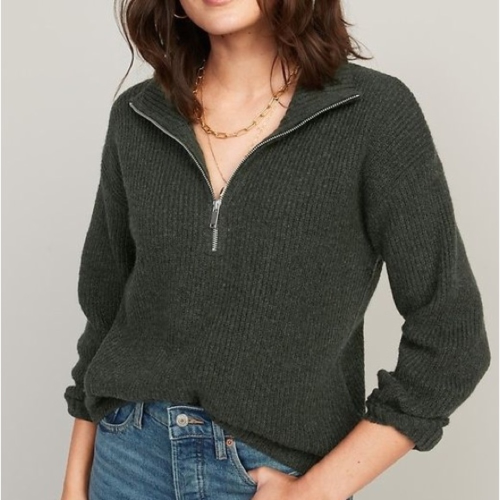 Old Navy Loose 1/2-Zip Shaker-Stitch Pullover | Small | Olive Green